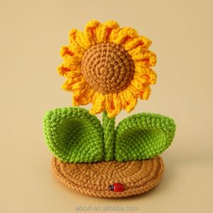 Macetas con Flores Artificiales, Macetas Decorativas, Flores de Ganchillo, Tulipanes, Girasoles, Soporte para Teléfono Móvil - Product Image 3