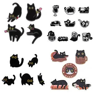 Black Cat Enamel Pin Floral Plant Magic Cat Brooch Duck Knife Lapel Badges For Clothes Jewellery Gifts Wholesale