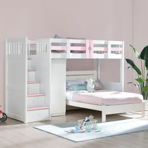 LM儿童现代豪华公主城堡设计天然松木纯木卧室可定制尺寸双人床