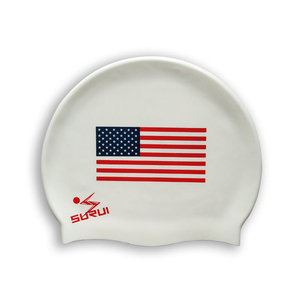 Bonnet de bain en silicone imperméable 50g en gros, personnalisable avec logo, imprimé drapeau national d'Amérique du Nord, pour le sport et la natation - Product Image 3