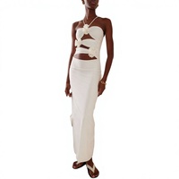 Robe de soirée longue à licou, couleur unie, taille haute, cintrée, ajourée, style européen-américain, pour l'été, sexy, streetwear