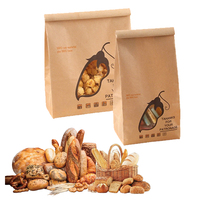 Sac à pain en papier kraft épais de qualité supérieure, avec fenêtre transparente large, fermeture à lien métallique refermable, fond carré, qualité alimentaire, résistant à la graisse, recyclable, imprimable