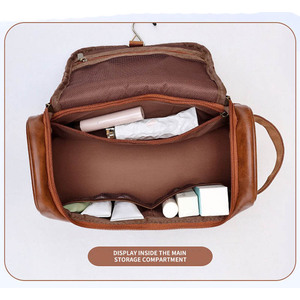 Men's Fashionable PU Leather Travel <strong>Toiletry</strong> Bag Waterproof Cosmetic <strong>Storage</strong> Hanging Portable Makeup Bag - Product Image 6