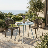 Mesa de Comedor Moderna para Exteriores con Cubierta de Vidrio Templado de 5 mm, Estructura de Acero con Recubrimiento en Polvo, Mesa de Bistro, Muebles Resistentes para Exteriores
