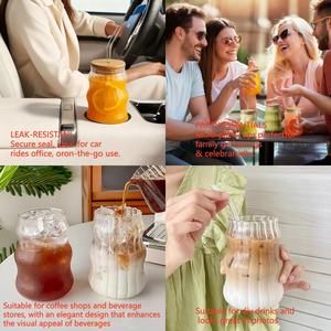 Vente en gros de gobelets à eau en verre vertical de haute qualité, style Ins, 500 ml, en borosilicate, avec couvercle en bambou et paille - Product Image 4