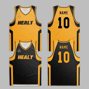 <b>Mens</b> Breathable Mesh Reversible Basketball Jersey Customized V-neck Polyester Basketball Apparel Yellow Black Design Plus Size - Product Image 1