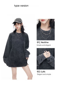 เสื้อสเวตเตอร์คอกลมของผู้ชายผ้าฝ้าย100% แบบกำหนดเองระบายอากาศได้ดีลดริ้วรอยไหล่ปล่อยกรดสีพื้นสำหรับฤดูหนาว - Product Image 4