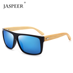 Jaspeer retro <span class=keywords><strong>azul</strong></span> cuadrado espejo gafas de sol de bambú, gafas de lentes gafas de sol - Product Image 2