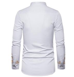 Abbigliamento da uomo africano Slim Fit all'ingrosso camicie musulmane tradizionali da uomo a maniche lunghe stampate dorate blu Navy nere - Product Image 3