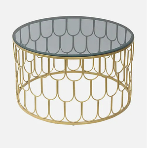 Table basse moderne et élégante en fer doré avec cadre et dessus en verre pour salon ou restaurant Table en verre dernier cri - Product Image 1