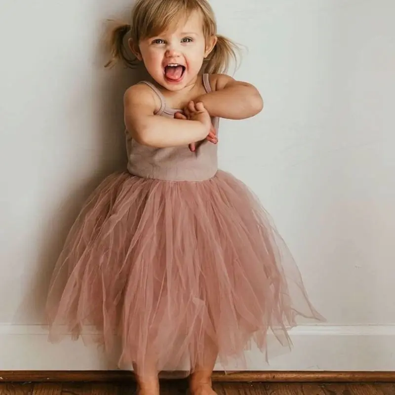 Bahar yaz kolsuz pamuk bebek kız tutu elbise katı kayış yürüyor prenses kız parti doğum günü photoshoot elbiseler