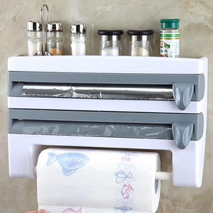 <span class=keywords><strong>Porte</strong></span>-serviettes en papier mural <span class=keywords><strong>Porte</strong></span>-<span class=keywords><strong>bouteille</strong></span> de sauce 4-en-1 Support de découpe d'emballage en plastique Organisateur de <span class=keywords><strong>cuisine</strong></span> multifonctionnel - Product Image 1