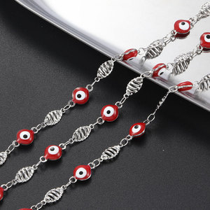 Cadena al por mayor con ojo turco rojo |   Cadena de Diseño en Acero Inoxidable con Ojo de la Suerte en Esmalte Rojo |   Resistente al agua y sin decoloración - Product Image 3