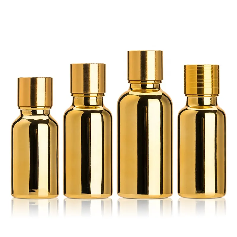 15ml 20ml 30ml luxury full golden aluminum screw cover essential oil glass bottles serum essence round bottles