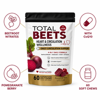Custom Formula Total Beets Rode Bietjes Kauwtabletten, Granaatappel-Bessensmaak, Met CoQ10, Dagelijkse Superfood Kauwtabletten voor Hartgezondheid