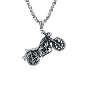 Collier pendentif moto pour homme en acier inoxydable plaqué or, design rétro, bijou cadeau - Product Image 5