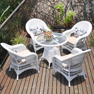 Outdoor <b>Table</b> and Chair White Waterproof Sunscreen Rattan Chair Rocking Chair Combination Leisure Terrace Outdoor Garden - Product Image 4