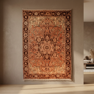Tapis persan Heriz unique en son genre, noué à la main, en laine et coton naturels, 9'7 x 6'5 - Product Image 2