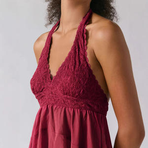 <span class=keywords><strong>2026</strong></span> नई हॉट बिक्री फीता ट्रिम पॉलिएस्टर स्पैन्डेक्स फीता कपड़े शीर्ष महिलाओं के लिए गर्मियों की फसल मीठे और मसालेदार शैली शॉर्ट हैल्टर बनियान - Product Image 2