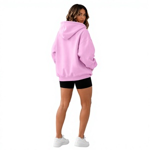 Sudadera con Capucha Extra Grande Rosa, Corte Regular, Color Sólido, Informal, Unisex, para Otoño, Material de Algodón Tejido - Product Image 1
