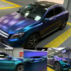 Caméléon – autocollant extensible métallique brillant violet à bleu, film adhésif en vinyle pour véhicule et voiture