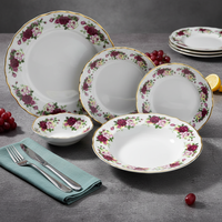 Service de table en porcelaine fine 24 pièces, ensemble de vaisselle en céramique avec détails dorés pour 6 personnes