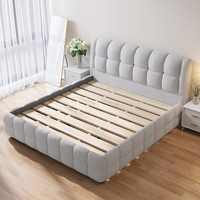 Ensemble de lit en tissu style crème, mobilier de chambre minimaliste, lit king-size design avec rangement, lit nuage rembourré moderne à vendre