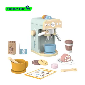 Wooden pretend play coffee machine breakfast bread milk set children's kitchen role-playing game