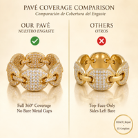 Bague élégante en laiton avec design multi-liens en chaîne et incrustation rainurée, style Hip Hop Iced, plaquée or 14K, sertie de zircons cubiques