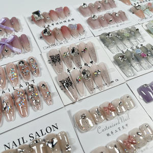 Venta al por Mayor, 10 Piezas/Juego de <span class=keywords><strong>Uñas</strong></span> Postizas Hechas a Mano, Diseño Aleatorio, Tamaño Variado, <span class=keywords><strong>Uñas</strong></span> de Gel Artificiales Cuadradas, Almendradas y Stiletto para Dedos - Product Image 5