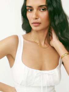 Abito Midi <span class=keywords><strong>Bianco</strong></span> in <span class=keywords><strong>Lino</strong></span> con Scollo Quadrato per Donna, Stile Francese Puro e Seducente per Vacanze - Product Image 2