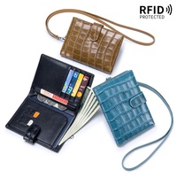 Dompet Modis Wanita Berbahan Kulit Sapi Lapis Pertama Motif Buaya, Dapat Dipakai di Leher, Tempat Paspor, Penjepit Tiket Perjalanan, Lapisan Poliester