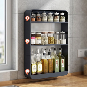 Étagère murale double niveau en métal sans perçage, multi-niveaux, pour rangement d'épices, bouteilles de cuisine et salle de bain - Product Image 2