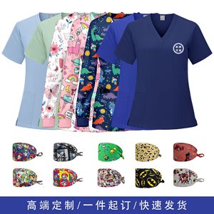 Custom Made Nurse Uniforms Set Women Polyester V Neck Scrubs With Embroidery Printing Hospital Workwear OEM ODM - Product Image 2