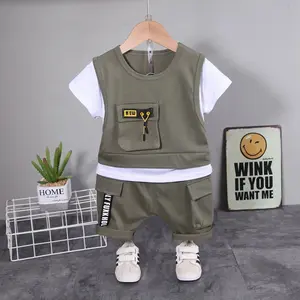 2024 New Children Cotton Clothes Summer Baby Patchwork T Shirts Shorts Pants 2Pcs Infant Kids Tracksuits Boys Clothing Sets