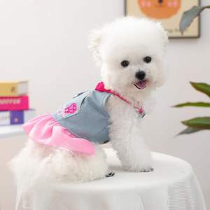 Robe en jean élégante et luxueuse pour petit chien avec anneau en D et motif cœur, tenue de fête pour animaux de compagnie pour <span class=keywords><strong>chihuahua</strong></span>/yorkie/poodle - Product Image 3