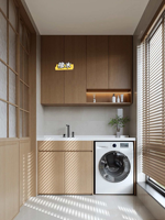 Armoire à lave-linge en bois dissimulée multifonctionnelle moderne pour salon de villa avec hauteur réglable et 2 étagères