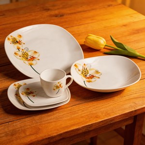 Service de table carré en porcelaine 30 pièces, marque Harvit, résistant au lave-vaisselle et au micro-ondes, ne se décolore pas, idéal pour les restaurants - Product Image 1