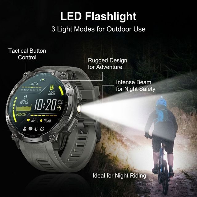 K76A Sports Rugged  Men Smart Watches 1.43" AMOLED Always-On Screen Built-in GPS Compass LED Torch Sport Smartwatch OEM