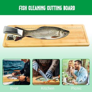 <span class=keywords><strong>Kit</strong></span> de planche à découper pour poisson en bambou, antidérapant, avec planche de <span class=keywords><strong>mesure</strong></span>, couteau, pince, aiguiseur et gants - Product Image 3