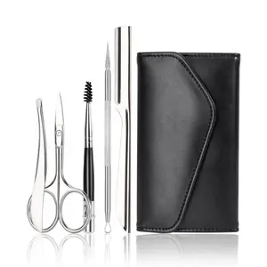 Neue Ankunft Hohe Qualität Silber Augenbraue Pinzette Schere 5pcs Augenbraue Werkzeug Set mit PU tasche