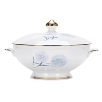 Service de table en porcelaine de luxe 60 pièces à motif pissenlit romantique, vaisselle en céramique à bord doré, soupière, inspiration européenne pour mariage