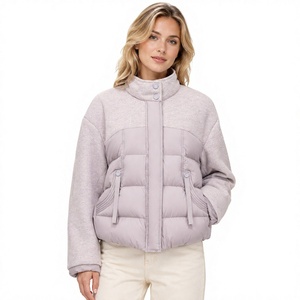 Chaqueta híbrida de plumón para mujer, mezcla de lana, acolchada, de materiales mixtos, corta, tipo puffer, abrigo de invierno, ropa exterior corta, chaqueta de plumón - Product Image 1