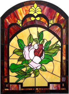 Écran de cheminée en vitrail 3 panneaux motif floral iris, décoration traditionnelle, forme cathédrale, décoration artistique pour salon - Product Image 4