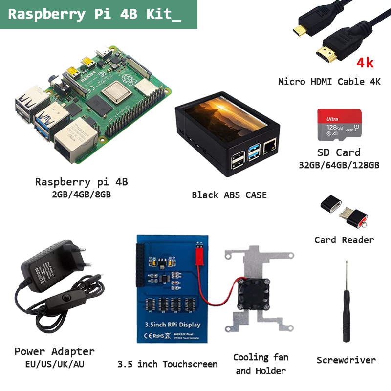 Raspberry Pi4モデルBキット2GB4GB 8GB RAMカードケース冷却