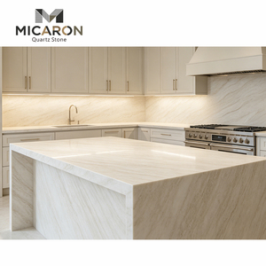 Lastra di Quarzo Taj Mahal Beige Bianco con Venature Dorate 20mm per Top Cucina, Pietra Artificiale Lucida a Specchio - Product Image 3
