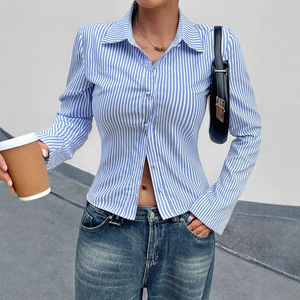 Blusa de Manga Larga a Rayas Verticales para Mujer, Informal y a la Moda, con Cintura Ajustada, Gran Venta - Product Image 3