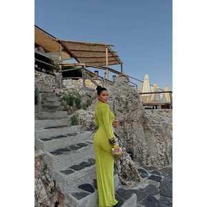 Robe de soirée formelle verte Electra, sans bretelles, taille empire, bretelles spaghetti, unie, translucide, XS, pour banquets, plage, été, ODM - Product Image 4