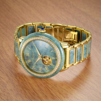 Montre mécanique automatique de luxe en acier inoxydable avec jade véritable pour couple