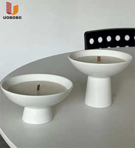 UOBOBO – Nouveau récipient minimaliste pour bougie à mèche en bois, large ouverture, vide, beige, bol vertical pour bougie - Product Image 1